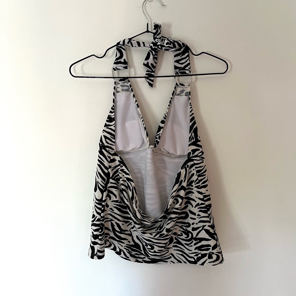 Women's Black & White Zebra Halter Tank Top /Tankini - Picture 3 of 3